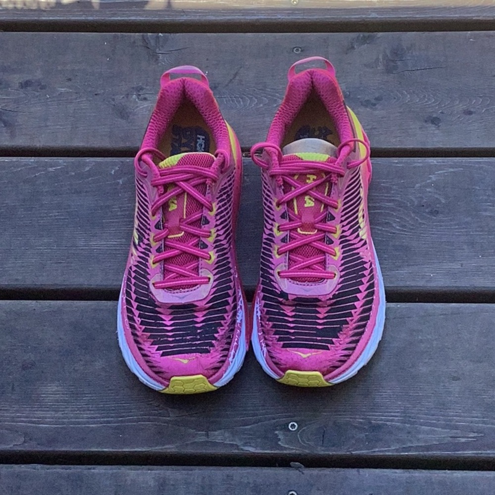 Hoka Women's Pink and Yellow Running Shoes